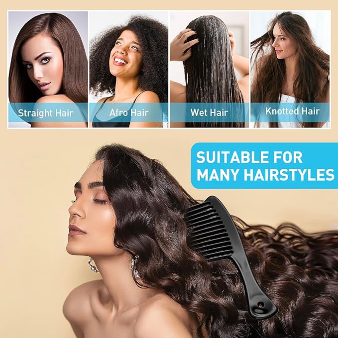 Wide Tooth Comb, Large Thickened Hair Comb, Shower Combs for Wet Curly Straight Hair, Round Comb Teeth, no Hair Damage, Black