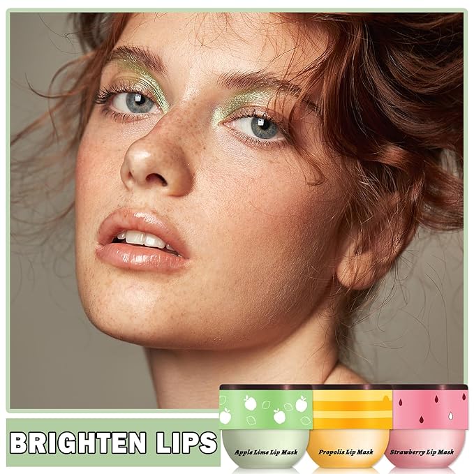 3PCS Bee Lip Balm Honey Pot Honey Strawberry Apple Sleeping Lip Mask Silky Hydrating Bee Lip Balm Lip Mask Overnight LipCare Products(Honey+Strawberry+Apple Lime)