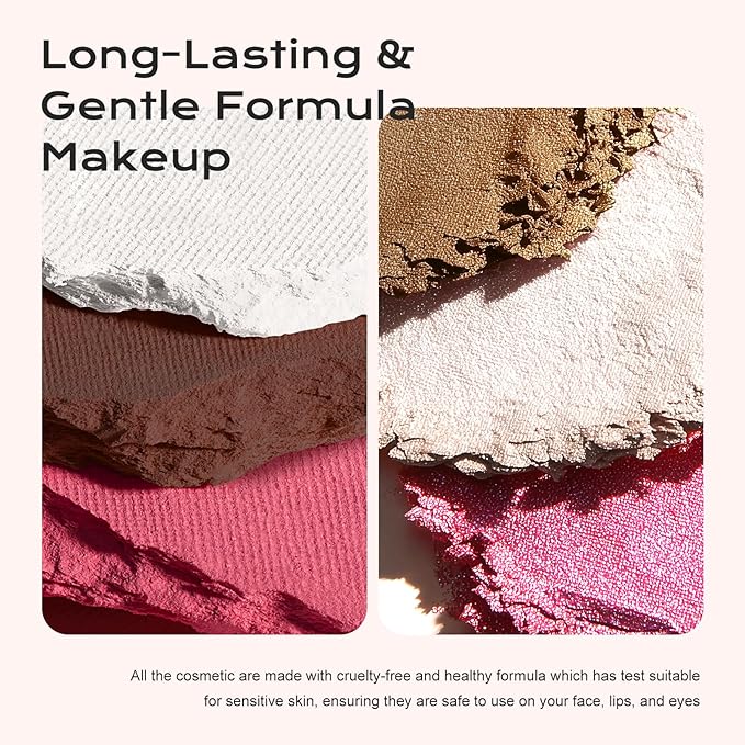 Color Nymph Ultra-Creamy Highlighter Blush Bronzer Stackable Makeup Palette Set | 3-IN-1 Multi-Use Long-Lasting & Matte & Shimmer Power, Travel-Friendly Makeup Kits | Vegan & Cruelty-Free - Combo