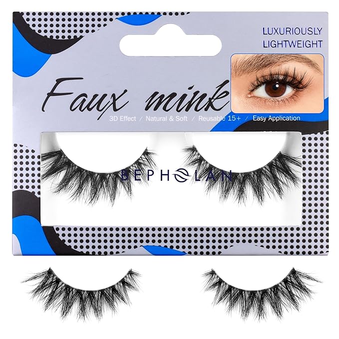 Bepholan False Eyelashes 1 Pair Natural Look 3D Fluffy False Lash Soft Band Faux Mink Volume Strip Lashes Easy to Apply(CVJ105)