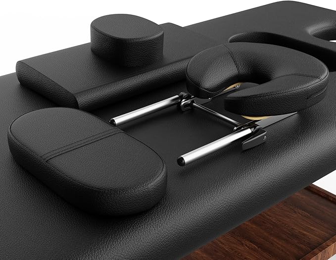 pouseayar Stationary Massage Table with Adjustable Height Legs for Treatment, Physical Therapy, Spa Facial Professional Massage Bed, Black PU Leather 31.5'' Wide - 700LBS Load, Heavy Duty Wood Frame