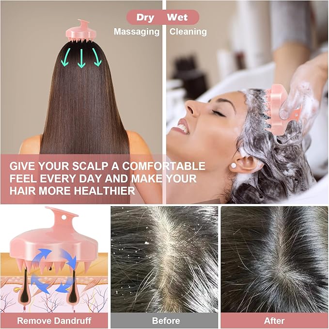 URTHEONE Hair Scalp Massager Shampoo Brush,Soft Silicone Hair Brush for Wet Dry Oily Curly Straight Thick Thin Rough Long Short Natural Men Women Kids Pets Hair Care Tools(Salmon Pink)