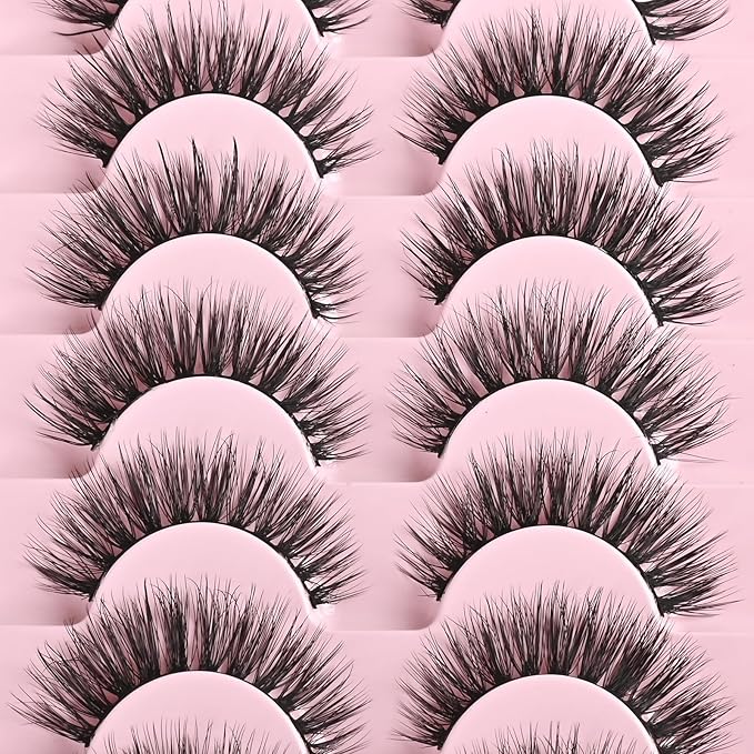 FARRED Cat Eye Lashes Natural Fake Eyelashes Short Wispy Lash Strips Volume Eyelash Cateye Medium Length False Lashes Natural Looking Full Short Strip Pestañas Set for Beginners