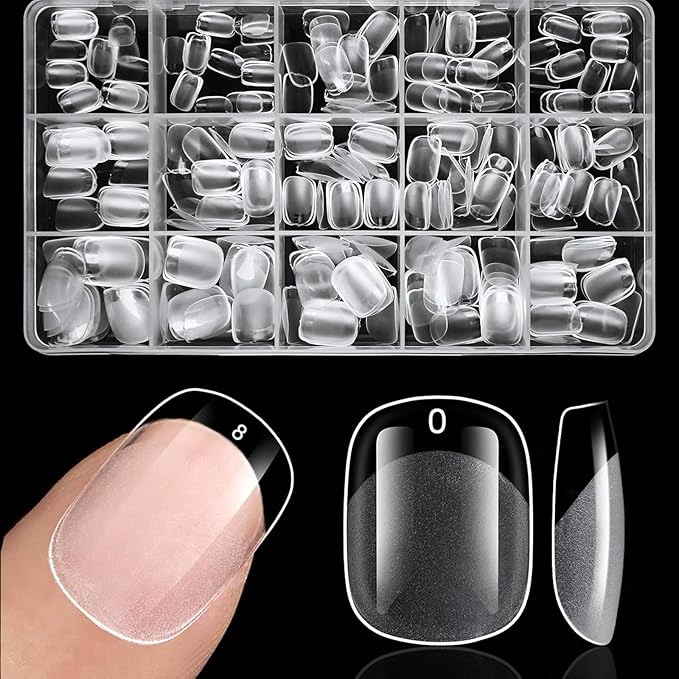 300Pcs Short Tapered Round Square Gel Nail Tips Pre-etching XS Squoval Press On Nails for Extension DIY Manicure Salon Home, Full Cover Acrylic False Nail for Beginners and Professional, BlueZOO