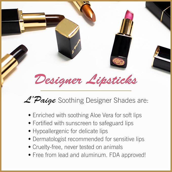 L'Paige ROSY PEARL - L56 Designer Lipstick | Moisturizing, Long-Lasting with Aloe Vera | Silvery Pink Finish