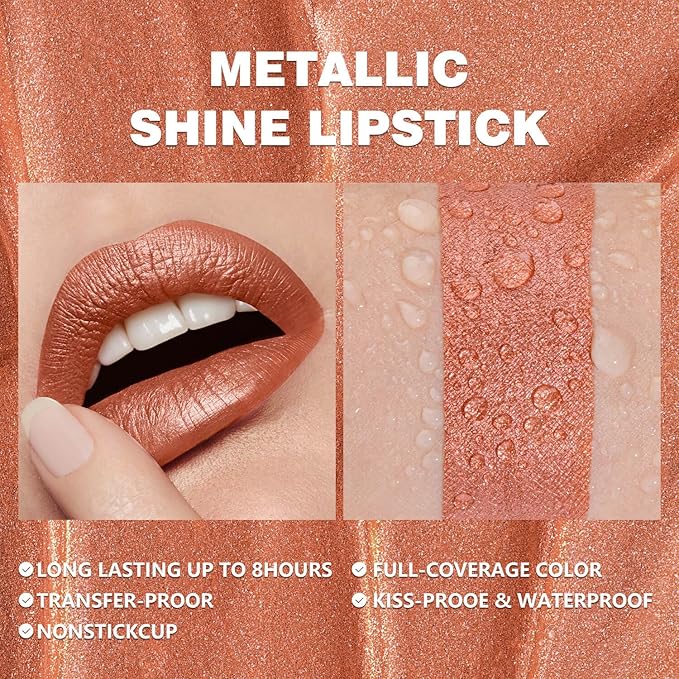 Metallic Liquid Lipstick Brown – High Pigment Long-Lasting Waterproof Metallic Lip Color, Smudge-Proof, Non-Sticky, Bold Lip Gloss for Parties & Stage Makeup (Better Me)