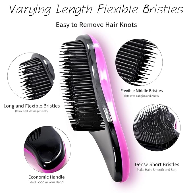 79STYLE 3Pcs Detangler Brush for Tangle-Free, No-Knot Glide Thru Hair - Kids & Women's Curly Hair Detangling Brush Comb (3 Colored 7.4 Inch - Pink)