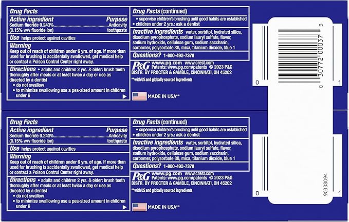 Crest 3D White Stain Eraser Teeth Whitening Toothpaste, Polishing Mint, 3.1 oz, Pack of 2