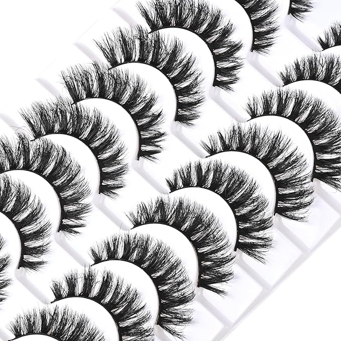 FARRED Mink Lashes Short Fluffy Eyelashes Wispy Natural Eyelash Pack Full Volume Lash Strips 10 Pairs Wispies Fake Strip Lashes Natural Look False Eye Lash Russian Looking for Everyday Makeup