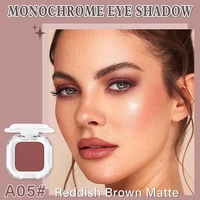 Red Brown Matte Single Eyeshadow Makeup Powder Palette，High Pigment Blendable Formula Eye Makeup for Women，Neutral Eye Shadow，sombras para ojos，Longwear Waterproof，Vegan & Cruelty-Free，Eyeshadow Gift