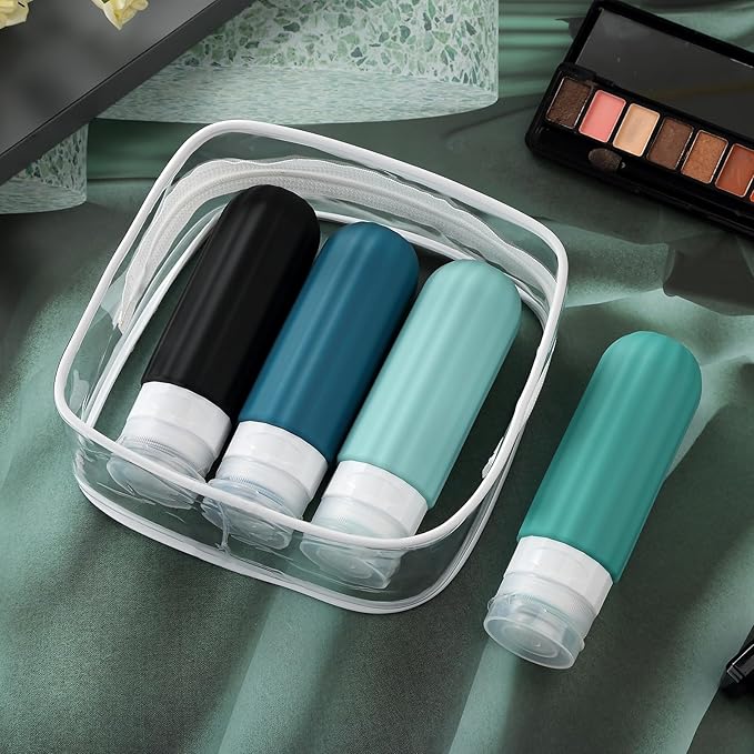 16 Pack Travel Bottles for Toiletries, Leakproof Travel Containers for Toiletries, TSA Approved Silicone Travel Accessories Squeezable Refillable 3oz for Shampoo Conditioner Lotion