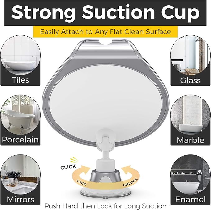 HONEYBULL Fogless Shower Mirror with Suction Mount & Swivel – Anti-Fog Acrylic Bathroom Mirror for Shaving – Built-in Razor Holder, Easy Install, Home Shower Accessory (Chrome)