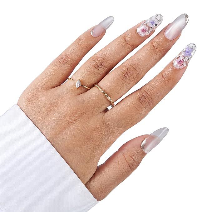 Medium-Blossom Whisper Fake Nails Press-On Manicure Kit for Women | French Tip 10 Nails | Nail Glue, Dual Nail File, Cuticle Stick, Buffer Block | Measure Before Ordering