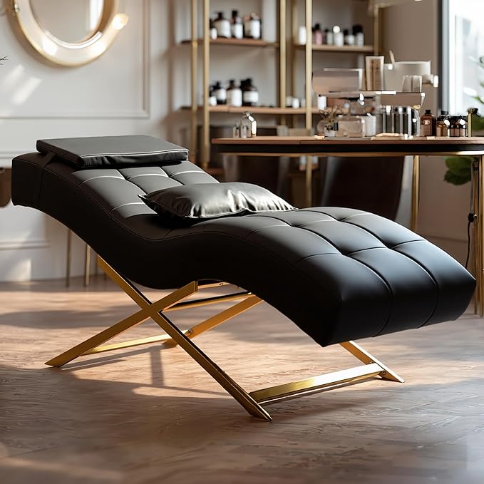 TATARTIST Lash Bed Professional Eyelash Extension Bed Comfortable Curved Cushion Treatment Table Beauty Salon Spa Massage Table for Lash Technicians (Black+Salon Stool)