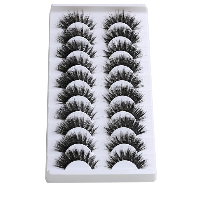 SUNWELL False Eyelashes 16mm Mink Lashes 8D Fluffy Cat Eye Faux Mink Lashes Strip Lashes Soft Reusable Luxury Volume Fake Eyelashes 10 Pairs Pack