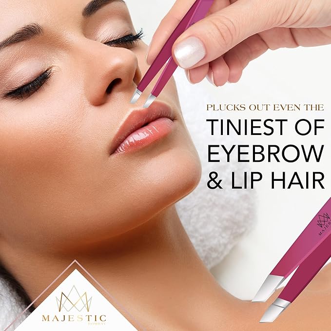 Majestic Bombay Fine Point + Slant Tweezers for Women and Men – Splinter Ticks, Facial, Brow and Ingrown Hair Removal–Sharp, Needle Nose, Surgical Tweezers Precision best tweezers for chin hair