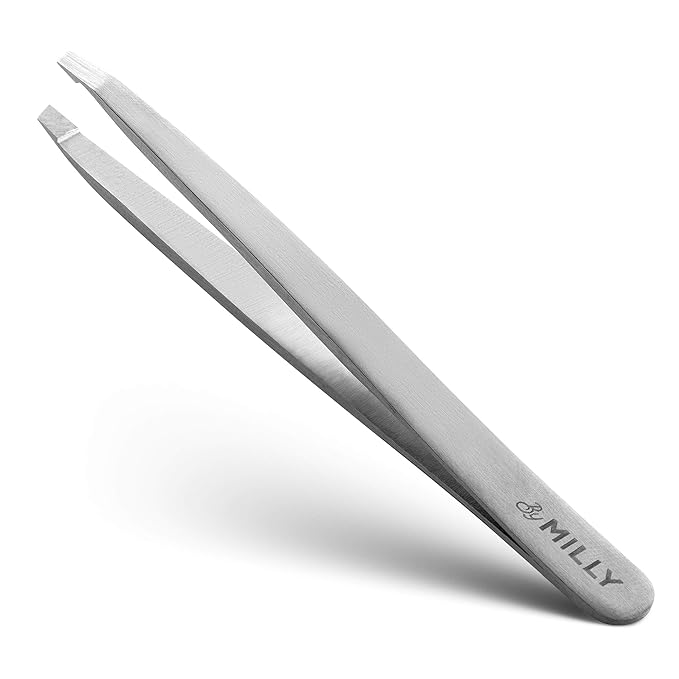Professional Slanted Tweezers for Women & Men | High Carbon Stainless Steel Sharp Tweezer | Tweezers for Women Facial Hair Plucking, Hand-Filed & Aligned Precision Slant Tips - Silver