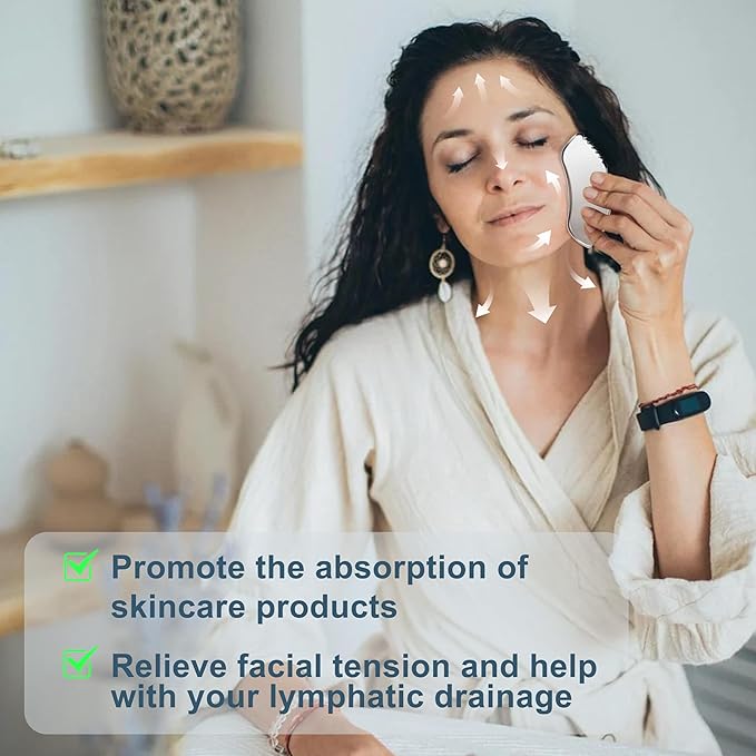MoHern 2 Pcs Stainless Steel Gua Sha Tool, Gua Sha Facial Tools, Durable GuaSha Tool for Jawline Sculpting, Face Massager, Puffiness Reducing, Skin-Care Gift