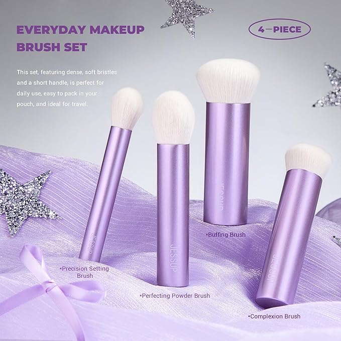 Jessup Premium Makeup Gift Set for Women Teen Girl, 11Pcs Gift Box Kabuki Brush, Makeup Sponge, Powder Puff, Brush Cleaner Mat with Soap, Perfect Present for Birthday Graduation, Luxury Purple T885