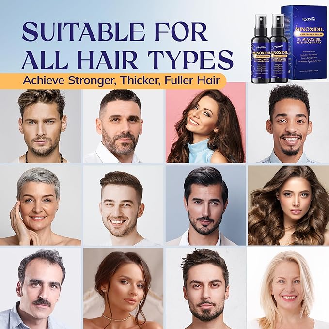 5% Minoxidil Hair Growth for Men and Women: 2-Pack Extra Strength Minoxidil Hair Loss Treatment Serum with Rosemary for Faster Stronger Thicker Hair Growth 4 FL OZ