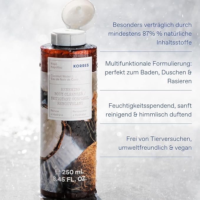 KORRES Renewing Body Cleanser, White Blossom Aroma, Foaming Shower Gel for Women & Men with Greek Botanicals, Gentle Body Wash to Cleanse & Hydrate, Vegan & Cruelty Free, Made in Greece, 8.45 Fl Oz