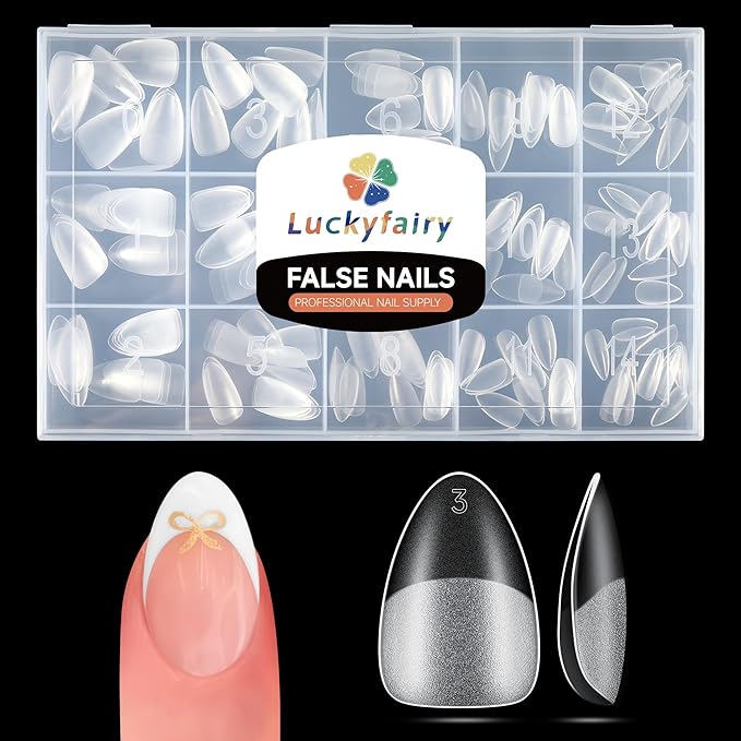 Short Almond Gel Nail Tips: 360Pcs Pre-Shape Short Nail Tips Almond Shape 15 Sizes Matte Full Cover Clear False Fake Nails for Extension Home DIY Salon