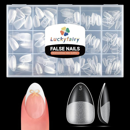 Short Almond Gel Nail Tips: 360Pcs Pre-Shape Short Nail Tips Almond Shape 15 Sizes Matte Full Cover Clear False Fake Nails for Extension Home DIY Salon