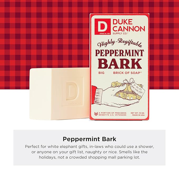 Duke Cannon Supply Co. Big Brick of Soap Bar for Men Holiday Edition - Peppermint Bark (Peppermint Scent), 10 oz. (3 Pack)