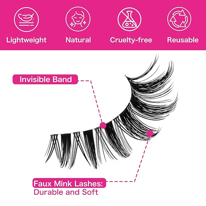 VEYESBEAUTY False Eyelashes Wispy Lashes Lightweight Natural Look Fluffy Faux Mink Thin & Invisible Band Manga Lashes, Comfortable and Reusable, 5 Pairs