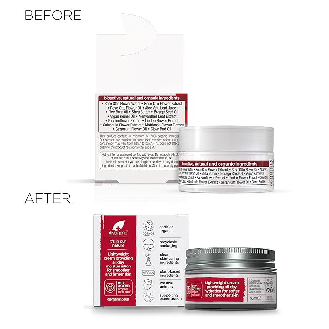 Dr. Organic Rose Otto Day Cream | Hydrates and Rejuvenates, Supports Healthy-Aging, Natural, Certified Organic, Paraben & SLS-Free, 50 mL / 1.7 fl oz