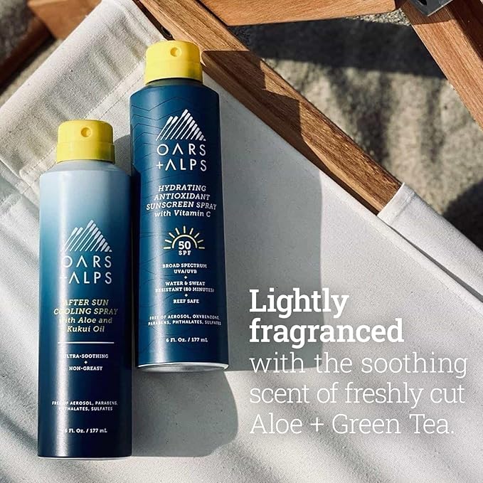 Oars + Alps After Sun Cooling Spray, Includes Aloe Vera and Niacinamide with a Green Tea Scent, 6 Fl Oz