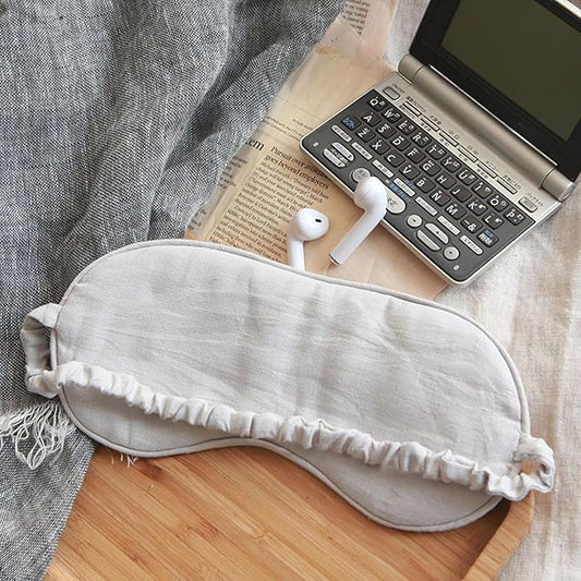 100% Pure Linen Sleep Mask Blackout Eye Mask for Sleeping, Eye Cover with Adjustable Strap - Organic Cotton Core Linen Eyes Mask Breathable for Travel - Gift for Women Men (Moonlight Gray)