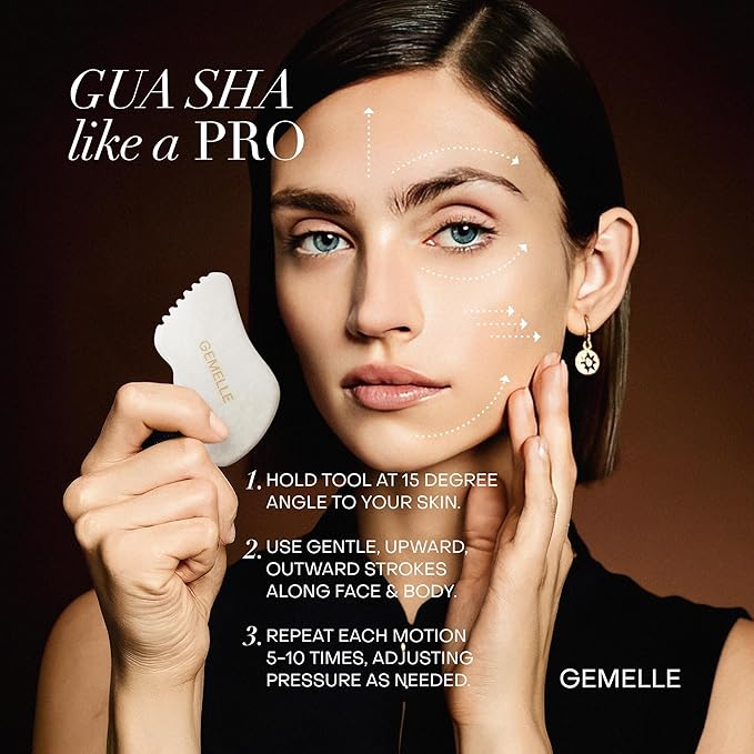 GEMELLE La Sculptante White Jade Gua Sha Facial Tool | Face & Body | 10x Award Winner | 5-Sided Gua Sha Stone for Face Sculpting, Lymphatic Drainage, Guasha Massage, Jawline, Puffiness, Firming, Gifts