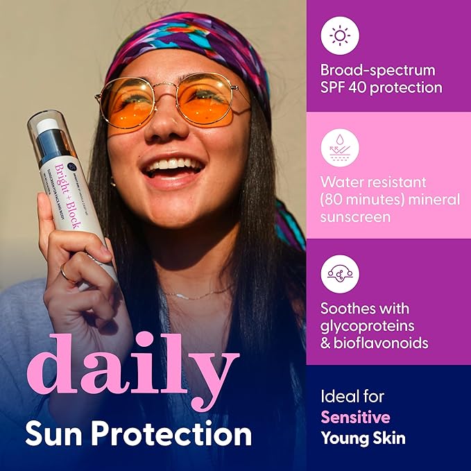 Bright+Block SPF 40 Sheer Mineral Sunscreen – Lightweight, Sheer & Water Resistant Mineral Sunblock for Sensitive, Acne-Prone & All Skin Types – Dermatologist-Developed | 2.1 fl oz.