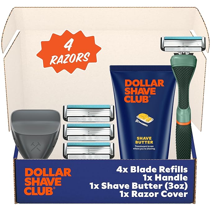 Dollar Shave Club | The Member Exclusive Shave Set | 4 Swift Rinse Refill Cartridges, 1 Handle (Green), 1 Shave Butter 3 ounce, 1 Razor Cover