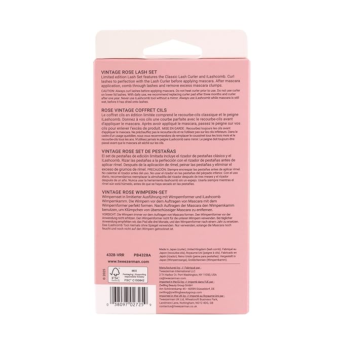 Tweezerman Vintage Rose Lash Gift Set - Makeup Eyelash Tool for All Eye Shapes