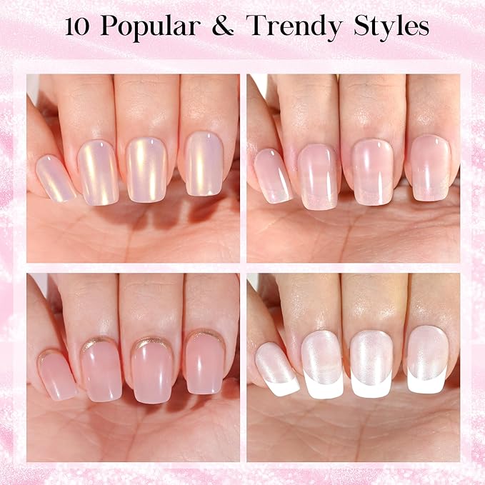 Press on Nails Short 10 Styles, Jofay Fashion 240Pcs Salon-Like Fake Nails with Cat Eye & French Tip Press on Nails Designs, Artificial Acrylic Gel Glue on Nails for Women