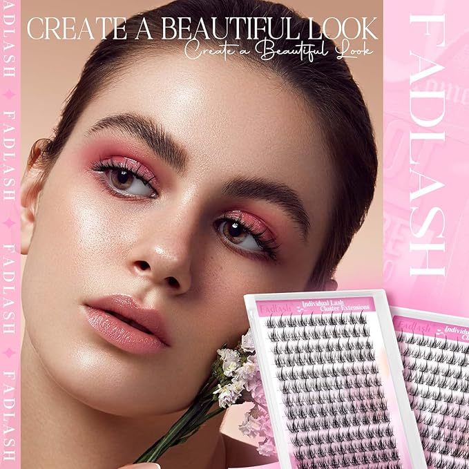 FADLASH Lash Clusters Natural Eyelash Clusters Waterproof False Eyelashes with Invisible Lash Band Comfortable and Lightweight Cluster Lashes DIY Reusable Cluster Eyelash Extensions at Home