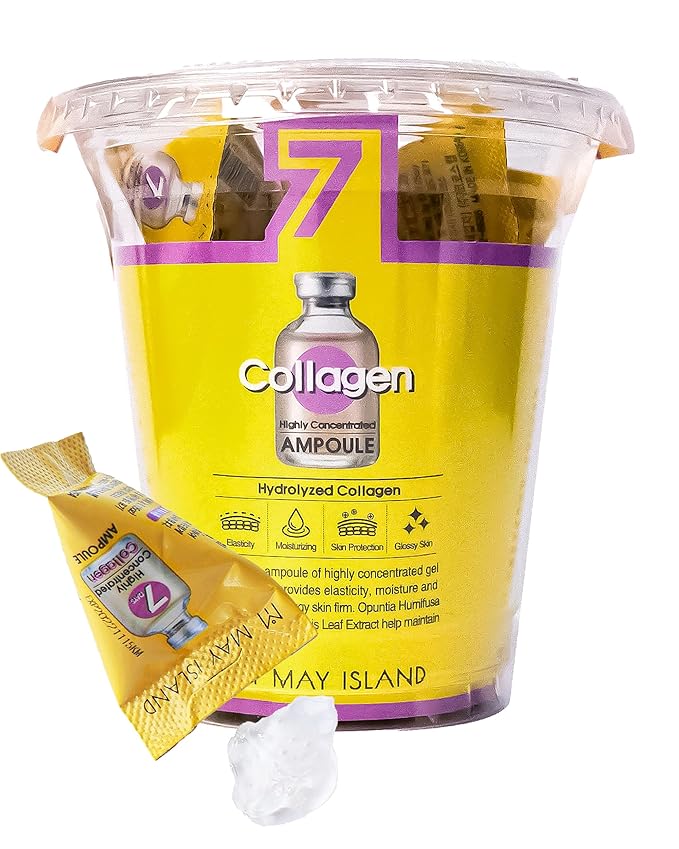 MAY ISLAND 7 Days Highly Concentrated Collagen Ampoule - Korean Intensive Firming Serum with Hydrolyzed Collagen - Single-Use Individual Gel Ampoules for Elasticity & Anti-Aging, 0.1oz. x 12 Pack