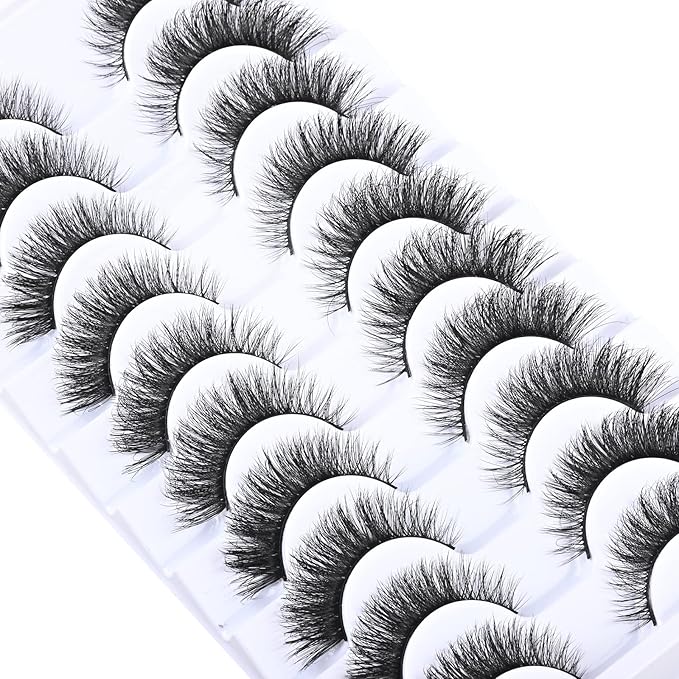 FARRED Cat Eye Lashes Short False Eyelashes Wispy Lashes Mink Fox Eye Lash Fluffy Eyelash Natural Look 10 Pairs Fake Lashes Pack Volume Lash Strips Pestañas