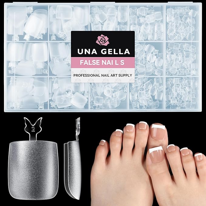 UNA GELLA Square Gel Toe Tips - 504pcs, 15 Sizes, Full Cover, Press Ons, Soak Off, DIY Nail Salon