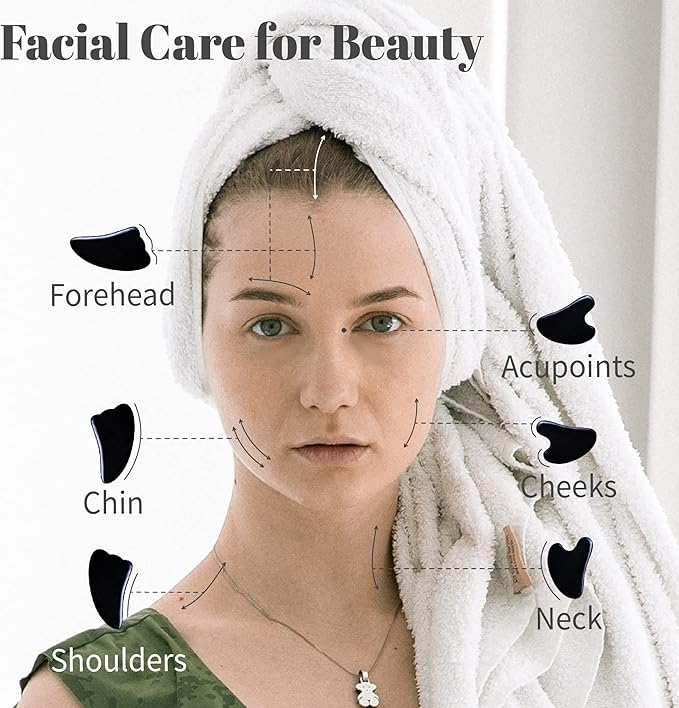 Rena Chris Guasha Massage Tool, 4 Pcs Gua Sha Facial Tool, Guasha Board for SPA Acupuncture Therapy Trigger Point Treatment, Gua Sha Scraping Massage Tool（Black）