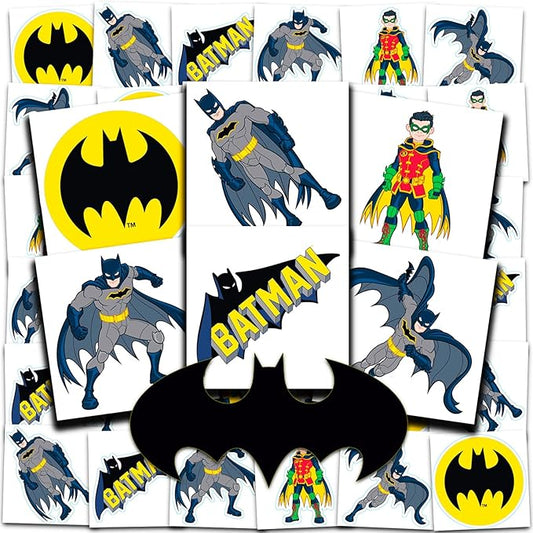 Batman Tattoos Party Favors Bundle ~ 72 Perforated Individual 2" x 2" Batman Temporary Tattoos for Kids Boys Girls (Batman Party Supplies)