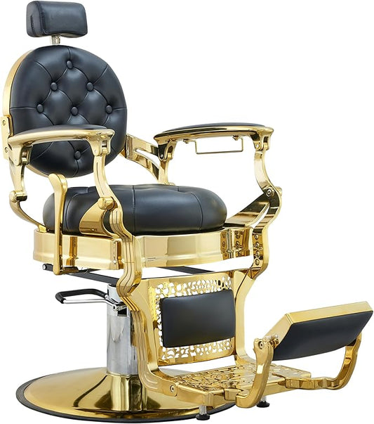 Professional Adjustable Vintage Barber Chair for Hairdressers Heavy Tattoo Shampoo Beauty Salon Equipment(Golden)