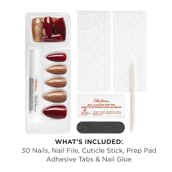Sally Hansen Salon Effects Perfect Press-On Nails | Almond Shape | Easy to Apply, Non-Damaging | 30 Nails, Nail Glue, Adhesive Tabs, File | Cinna-Snap