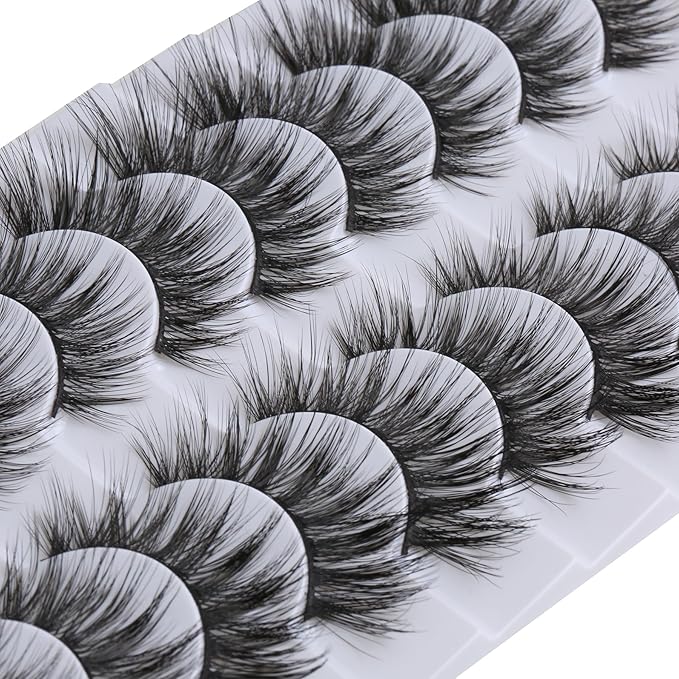 SUNWELL False Eyelashes 16mm Mink Lashes Cat Eye Faux Mink Lashes 8D Fluffy Strip Lashes Soft Wispy Luxury Volume Fake Eyelashes 10 Pairs Pack
