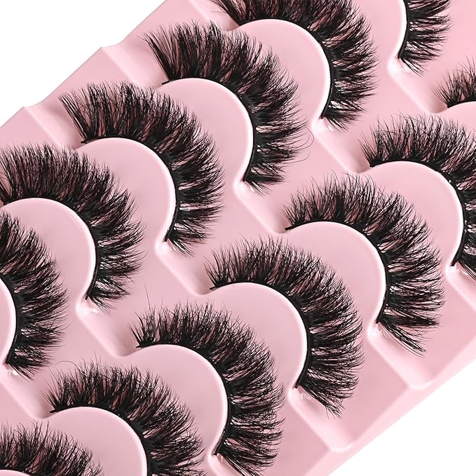 FARRED Lashes Cat Eye False Eyelashes Fluffy Wispy Lash Strips Natural Voume Fake Eyelash Mink Eye Lashes Natural Looking 7 Pairs Full Short Strip Pestañas Set Small Cateye Easy Lashes for Beginners