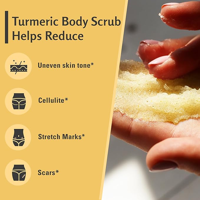 Exfoliating Turmeric Scrub and Skin Exfoliator with Collagen and Coconut Oil, Gently Exfoliates Face, Body, Hands, and Feet, Moisturizing Skincare, 16 oz by M3 Naturals