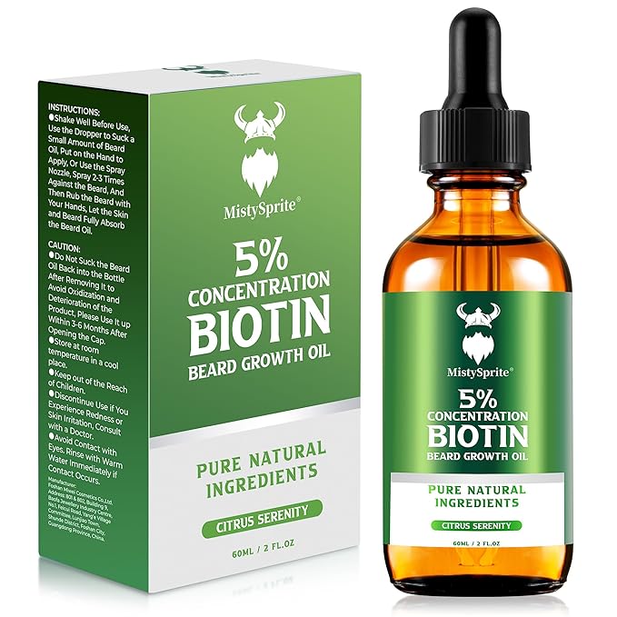 Men's Beard Growth Oil - 5% Biotin, Citrus Serenity Scent, 2 oz (Pack of 10) - Softens, Conditions, No Itch & Dandruff, Ideal Gift