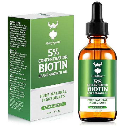 Men's Beard Growth Oil - 5% Biotin, Citrus Serenity Scent, 2 oz (Pack of 10) - Softens, Conditions, No Itch & Dandruff, Ideal Gift